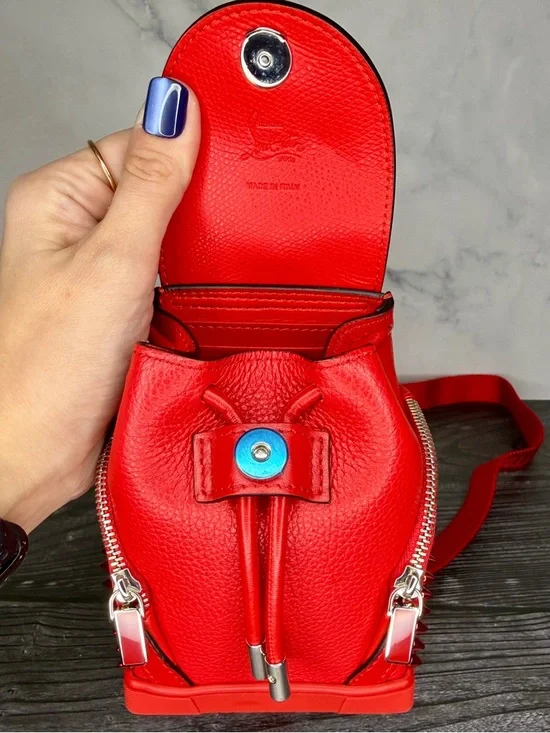 Christian Louboutin Explorafunk Mini Backpack Crossbody | Red Studded Leather - Picture 7 of 9